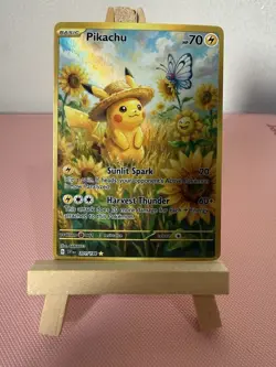 Pikachu Butterfree Sunflora Pokemon Card DISPLAY ART - Image 1