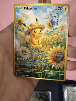 Pikachu Butterfree Sunflora Pokemon Card DISPLAY ART - Image 2