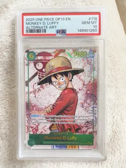 Monkey.D.Luffy OP13-118 SEC Alt Art One Piece TCG English - PSA 10 - Image 1