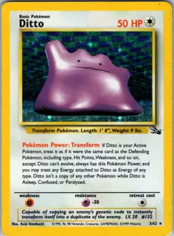 Ditto 3/62 Fossil Pokemon HP Unlimited Holo DAMAGE - Image 1