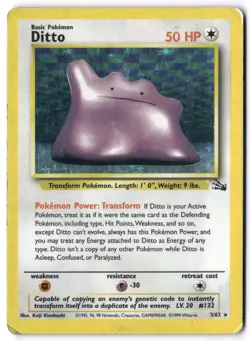 Pokemon Card - Ditto 3/62 Holo Unlimited Holo Rare - Fossil - HP - Image 1