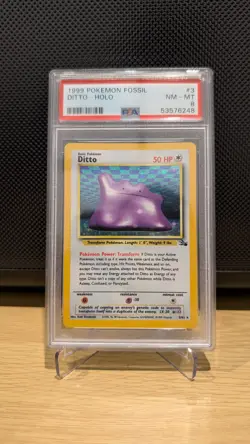 1999 Pokemon Fossil Unlimited Holo Ditto PSA 8 3/62 - Image 1