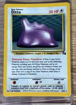 Ditto 3/62 Fossil Holo Rare Pokemon Card 1999 WoTC MP-HP - Image 1