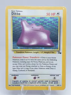Ditto 3/62 Fossil Holo Rare Unlimited Vtg Pokemon Card 1999 WoTC MP-HP - Image 1