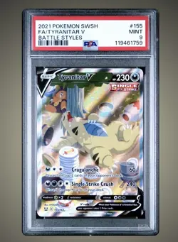 2021 Pokemon SWSH Battle Styles FA Tyranitar V Alt Alternate Art 155 PSA 9 MINT - Image 1