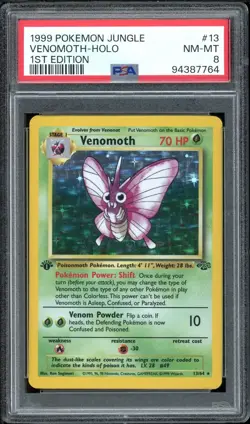 1999 Pokemon Jungle 1st Edition 13 Venomoth Holo PSA 8 WOTC TCG - Image 1