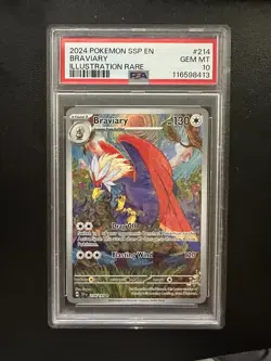PSA 10 GEM MT Braviary #214 2024 Pokemon Ssp En-Surging Sparks - Image 1