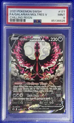 2021 Pokemon Galarian Moltres V Full Art SWSH Chilling Reign 177/198 PSA 9 - Image 1