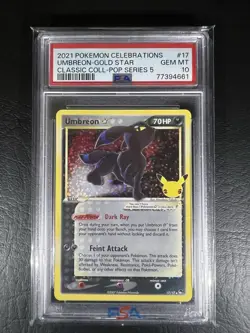 PSA 10 GEM MINT Pokemon Celebrations Umbreon Gold Star #17/17 Classic Collection - Image 1