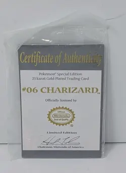 Charizard Pokemon 23K Gold Plated Trading Card 1999 Burger King w Pokeball & COA - Image 2