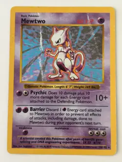 Mewtwo 10/102 - Base Set Unlimited * Shadowless* Holo Rare Pokemon TCG HP - Image 1