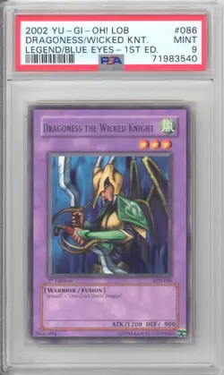 PSA 9 - Yu-Gi-Oh Card - LOB-086 - DRAGONESS THE WICKED KNIGHT *1st Edition* MINT - Image 1