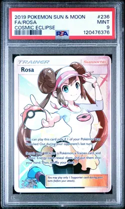 2019 POKEMON SUN & MOON COSMIC ECLIPSE #236 FULL ART/ROSA PSA 9 - Image 1