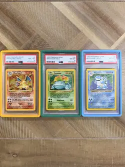 1999 Pokemon Base Set Holo Starter Trio PSA 8 Charizard Blastoise Venusaur - Image 1