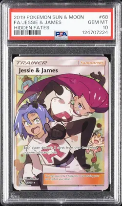 2019 POKEMON SUN & MOON HIDDEN FATES #68 FULL ART/JESSIE & JAMES PSA 10 - Image 1