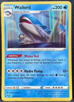 Wailord 032/185 Holo Rare Vivid Voltage Pokemon Holo Near Mint - Image 1