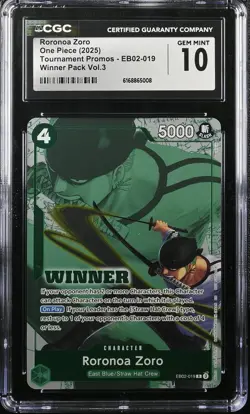 2025 One Piece Tournament Promos Winner Pack Vol 3 Alt Art Roronoa Zoro CGC 10 - Image 1