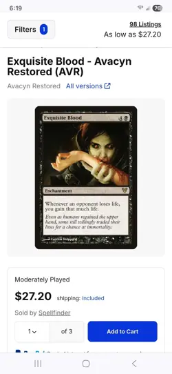MTG Exquisite Blood Avacyn Restored Non-Foil Moderately Played English RARE CARD - Image 3