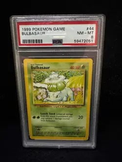1999 Pokemon Base Set Bulbasaur 44/102 PSA 8 NM-MT Vintage Unlimited WOTC Card - Image 1