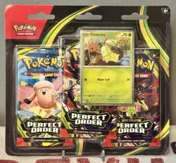 Pokemon TCG Mega Evolution Perfect Order 3 Pack Blister Chikorita Promo Sealed - Image 1