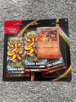 Pokemon TCG Mega Evolution Chaos Rising 3-Pack Blister Booster + Promo, 10 Cards - Image 1