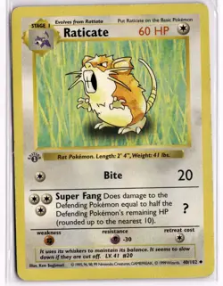Raticate 40/102 Uncommon Base Set Shadowless Pokemon 1st Edition Heavily Played - Image 1