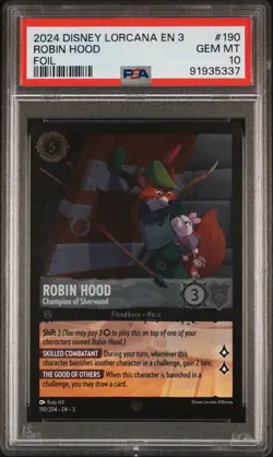 2024 DISNEY LORCANA EN 3-INTO THE INKLANDS #190 ROBIN HOOD FOIL PSA 10 - Image 1