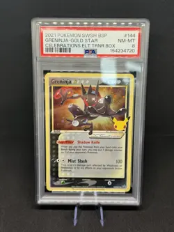 2021 Pokemon TCG Greninja Gold Star SWSH144 Celebrations Black Star Promo PSA 8 - Image 1