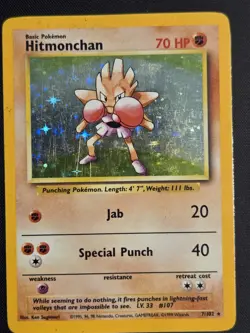Pokemon TCG Hitmonchan Holo Rare Base Set Card #7 - MP - Image 1