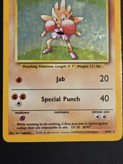 Pokemon TCG Hitmonchan Holo Rare Base Set Card #7 - MP - Image 4