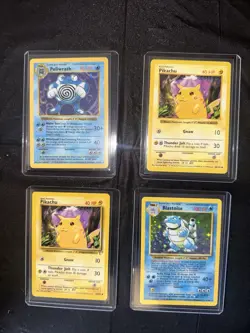 Vintage Pokemon Card Lot Blastoise Holo Poliwrath Holo 2 Pikachu Base Set WOTC - Image 1