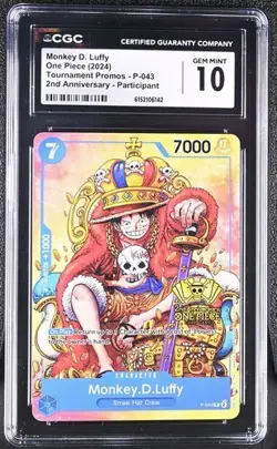 Monkey.D.Luffy, Card (2nd Anniversary Stamped Promo) P-043. CGC 10 Clean Card. - Image 1