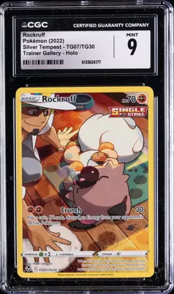 2022 POKEMON SILVER TEMPEST - TRAINER GALLERY - HOLO #TG07/TG30 ROCKRUFF CGC 9 - Image 1