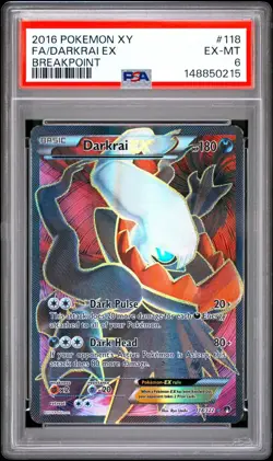 2016 Pokemon XY Breakpoint Full Art Darkrai EX 118/122 - PSA 6 - Image 1