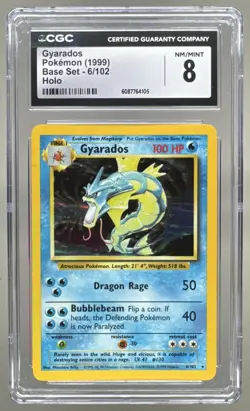 6087764105 Gyarados 1999 Pokemon 1st Edition #6/102 Set Holo CGC 8 - Image 1