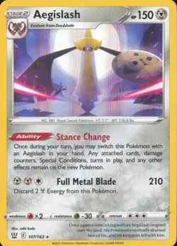 Aegislash 107/163 Holo Rare Battle Styles Pokemon Holo Lightly Played - Image 1