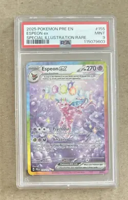 2025 Pokemon Prismatic Evolutions Espeon Ex Special Illustration Card #155 PSA 9 - Image 1