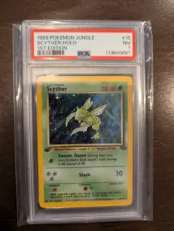 1999 Pokemon TCG Scyther Holo Rare 1st Edition Jungle Card 10/64 - PSA 7 - Image 1