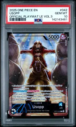 2025 ONE PIECE PROMOS OFFICIAL PLAYMAT LIMITED EDITION VOL.3 #042 USOPP PSA 10 - Image 1