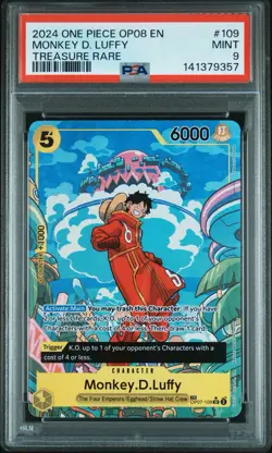 2024 One Piece OP08 EN Treasure Rare #109 Monkey D. Luffy PSA 9 MINT - Image 1