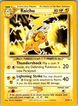 Raichu 21/64 Rare Neo Revelation LP - Image 1