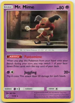 Mr. Mime 11/18 Rare Detective Pikachu Pokemon Holo Lightly Played - Image 1