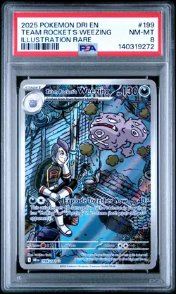 2025 POKEMON DRI EN-DESTINED RIVALS #199 TEAM ROCKET'S WEEZING PSA 8 - Image 1