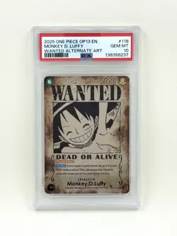 2025 One Piece OP13 EN #118 Monkey.D.Luffy Wanted Poster ALT ART PSA 10 - Image 1