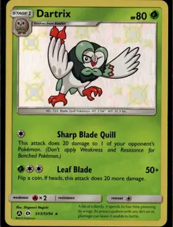 Dartrix Shiny Holo Rare Hidden Fates: Shiny Vault SV3/SV94 Grass Holo Pokemon Ca - Image 1