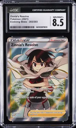 2021 POKEMON SWORD & SHIELD EVOLVING SKIES FULL ART/ZINNIA'S RESOLVE CGC 8.5 - Image 1