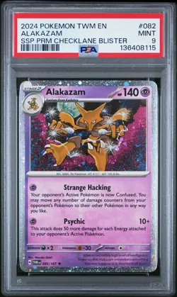 2024 POKEMON TWM EN-TWILIGHT MASQUERADE #082 ALAKAZAM PSA 9 - Image 1