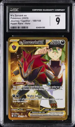 2025 POKEMON JOURNEY TOGETHER HYPER RARE - HOLO #189/159 N'S ZOROARK EX CGC 9 - Image 1