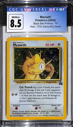 2000 Pokemon Meowth 10 Black Star Promo Gameboy CGC 8.5 NM/Mint - PROMO POKEMON - Image 1