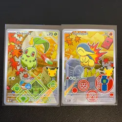 Pokemon First Partner Illustration Collection Series 2 Chikorita 46 Cyndaquil 47 - Image 1